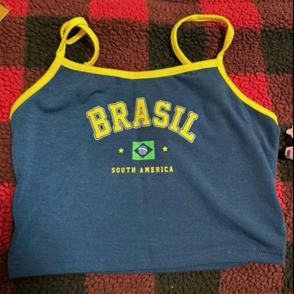 brazil navy and yellow baby tee y2k grunge indie tank top cami crop top shirt